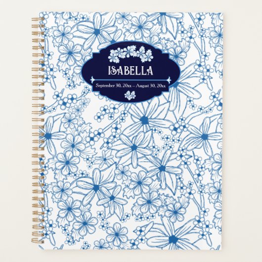 Personalized Name Feminine Blue Floral Pattern プランナー手帳 (正面)