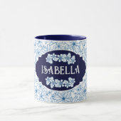 Personalized Name Feminine Blue Floral Pattern マグカップ (中央)