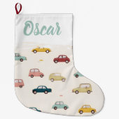 Personalized Name Festive Cars Christmas Stocking ラージクリスマスストッキング (正面)