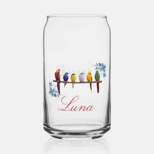 Personalized name floral birds  ガラス缶 (正面)