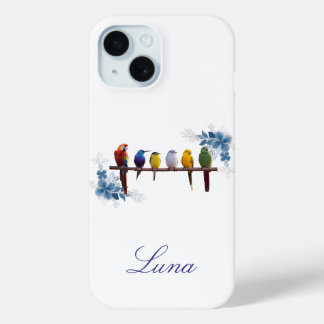 Personalized name floral birds  iPhone 15ケース
