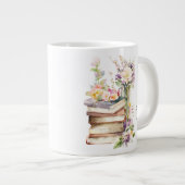 Personalized Name Floral Book Lover ジャンボコーヒーマグカップ (正面右)