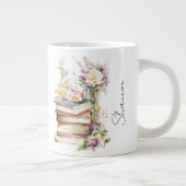 Personalized Name Floral Book Lover ジャンボコーヒーマグカップ (右)