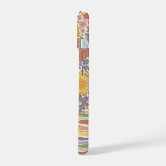Personalized Name Floral Stripe Phone Case iPhone 15ケース (左側面)