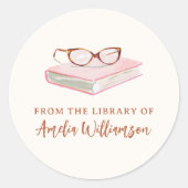 Personalized Name From The Library Pink Bookplate ラウンドシール (正面)