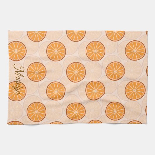 Personalized name fruit orang and brown キッチンタオル (横)