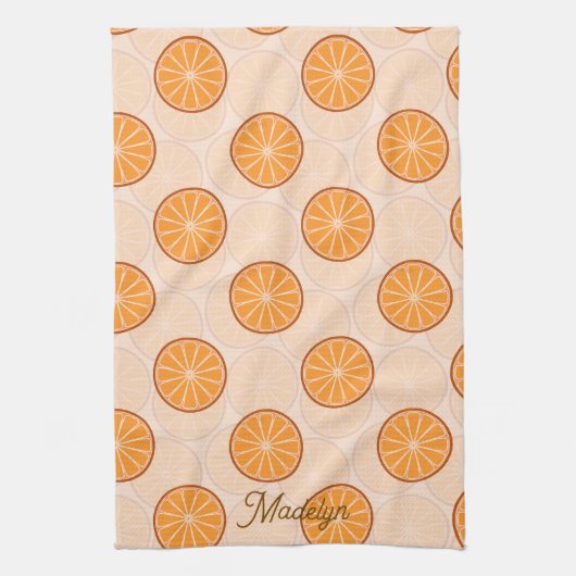 Personalized name fruit orang and brown キッチンタオル (縦)