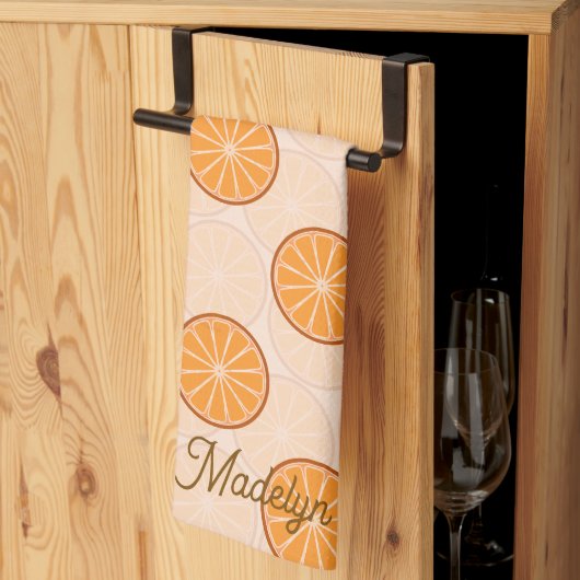 Personalized name fruit orang and brown キッチンタオル (三つ折り)