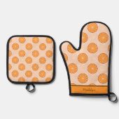 Personalized name fruit orang and brown 鍋つかみ&鍋敷きセット (正面)