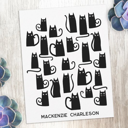 Personalized Name Fun Black Cat ノートカード