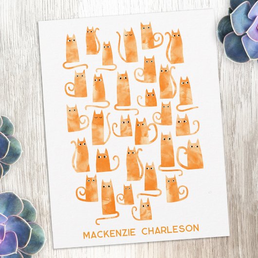 Personalized Name Fun Orange Ginger Cat ノートカード