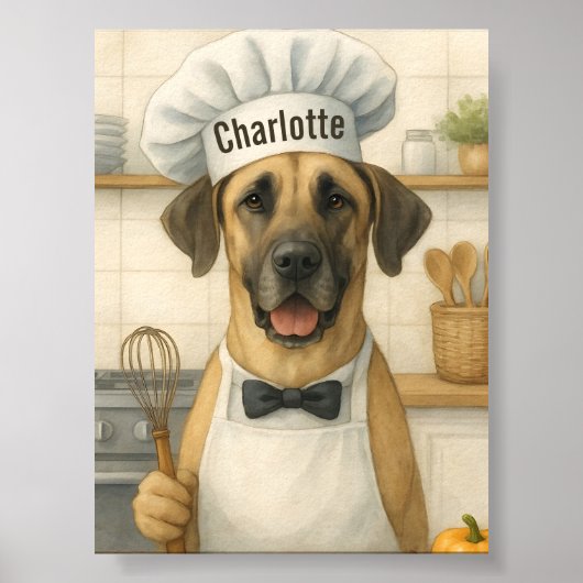 Personalized Name Funny Great Dane Dog Chef ポスター (正面)
