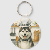 Personalized Name Funny Siberian Husky Dog Chef キーホルダー (正面)