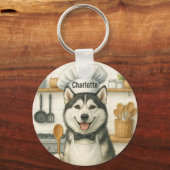 Personalized Name Funny Siberian Husky Dog Chef キーホルダー (正面)
