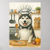 Personalized Name Funny Siberian Husky Dog Chef ポスター (正面)