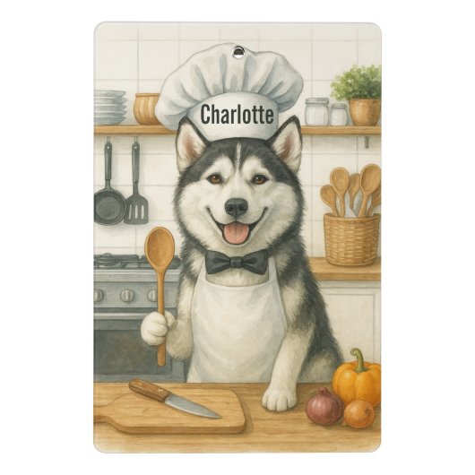 Personalized Name Funny Siberian Husky Dog Chef ミニクリップボード (裏面)