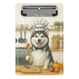 Personalized Name Funny Siberian Husky Dog Chef ミニクリップボード