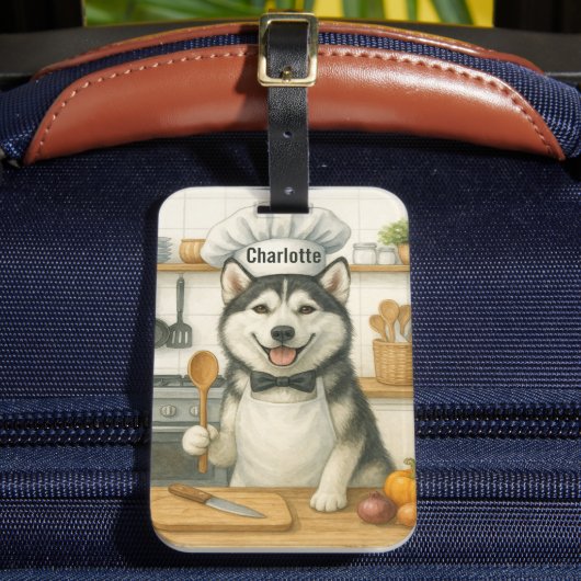 Personalized Name Funny Siberian Husky Dog Chef ラゲッジタグ (正面インサイチュ2)