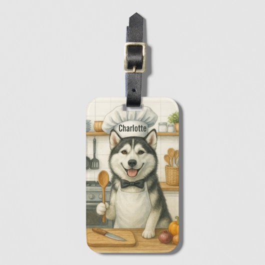 Personalized Name Funny Siberian Husky Dog Chef ラゲッジタグ (正面縦)
