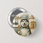 Personalized Name Funny Siberian Husky Dog Chef 缶バッジ (正面&裏面)
