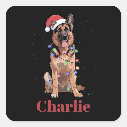 Personalized Name German Shepherd Christmas Dog スクエアシール (正面)