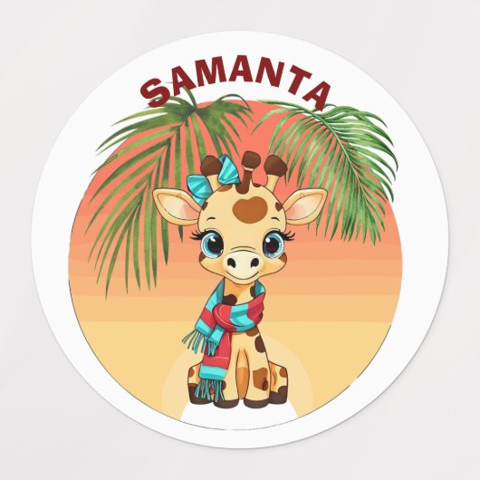  Personalized "Name" Giraffe in the Savanna Waterp ラベル (デザイン2)