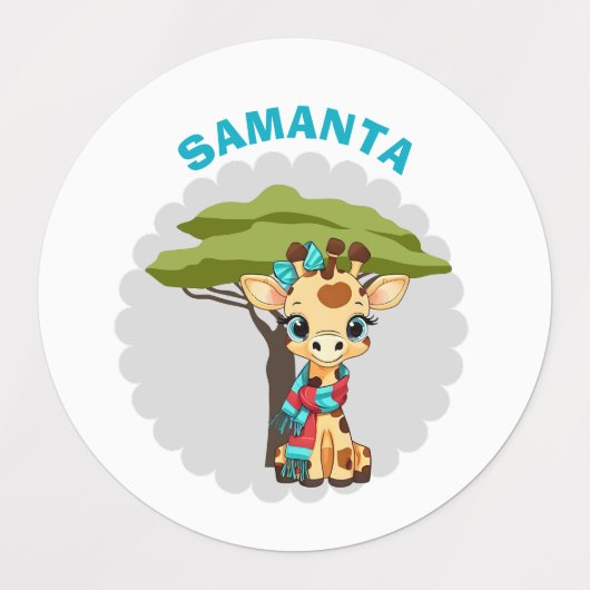  Personalized "Name" Giraffe in the Savanna Waterp ラベル (デザイン1)