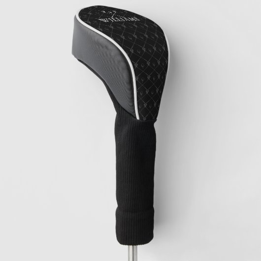Personalized Name Golf Clubs Pattern Black ゴルフヘッドカバー (アングル)