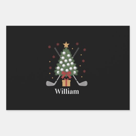 Personalized Name Golf Tree Equipment Christmas  ラッピングペーパーシート (正面)