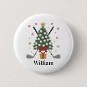 Personalized Name Golf Tree Equipment Christmas  缶バッジ (正面)