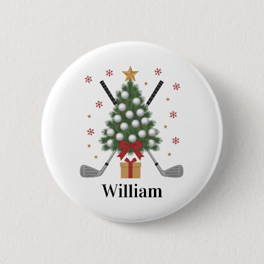 Personalized Name Golf Tree Equipment Christmas  缶バッジ (正面)
