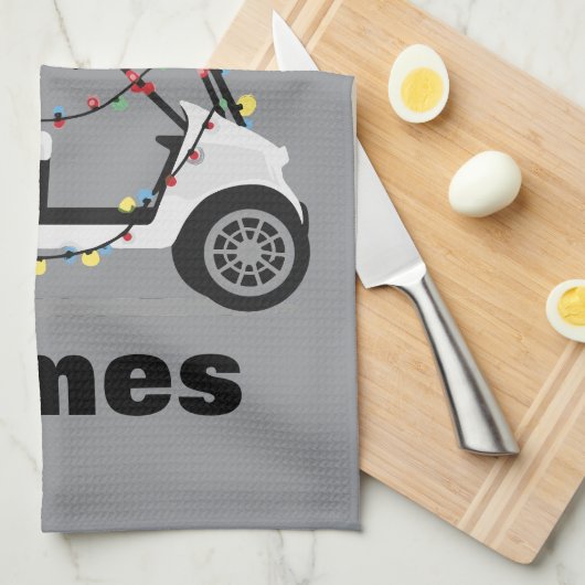 Personalized Name Golfer Christmas Golf Cart Xmas  キッチンタオル (四つ折り)