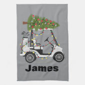 Personalized Name Golfer Christmas Golf Cart Xmas キッチンタオル (縦)