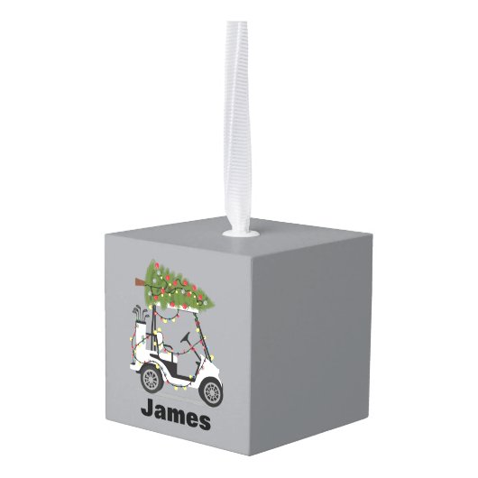 Personalized Name Golfer Christmas Golf Cart Xmas  キューブオーナメント (裏面アングル)