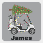 Personalized Name Golfer Christmas Golf Cart Xmas  スクエアシール (正面)