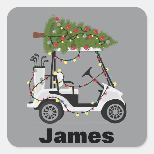 Personalized Name Golfer Christmas Golf Cart Xmas  スクエアシール (正面)