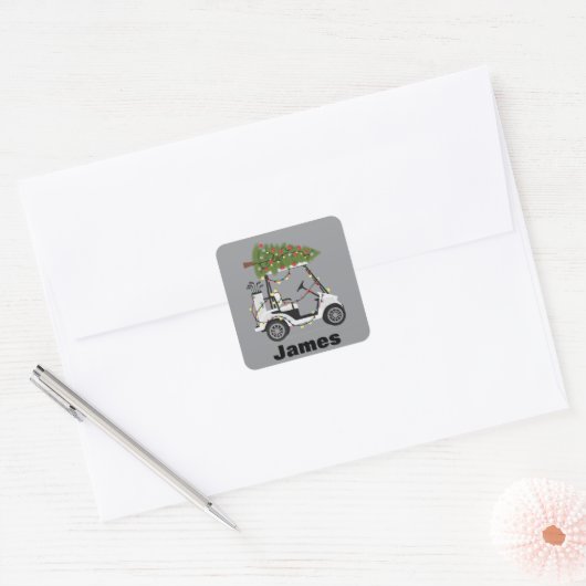 Personalized Name Golfer Christmas Golf Cart Xmas  スクエアシール (封筒)