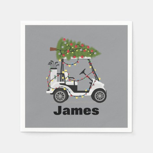Personalized Name Golfer Christmas Golf Cart Xmas  スタンダードカクテルナプキン (正面)