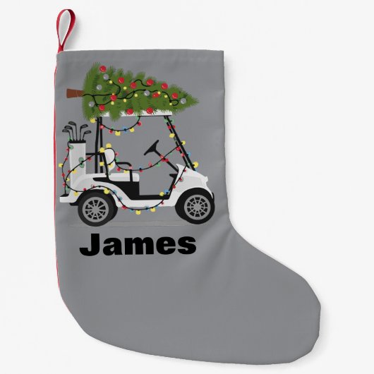 Personalized Name Golfer Christmas Golf Cart Xmas スモールクリスマスストッキング (正面)
