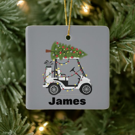 Personalized Name Golfer Christmas Golf Cart Xmas セラミックオーナメント (ツリー)