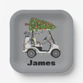 Personalized Name Golfer Christmas Golf Cart Xmas  ペーパープレート (正面)