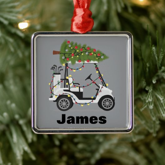 Personalized Name Golfer Christmas Golf Cart Xmas メタルオーナメント (ツリー)