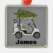Personalized Name Golfer Christmas Golf Cart Xmas メタルオーナメント (正面)