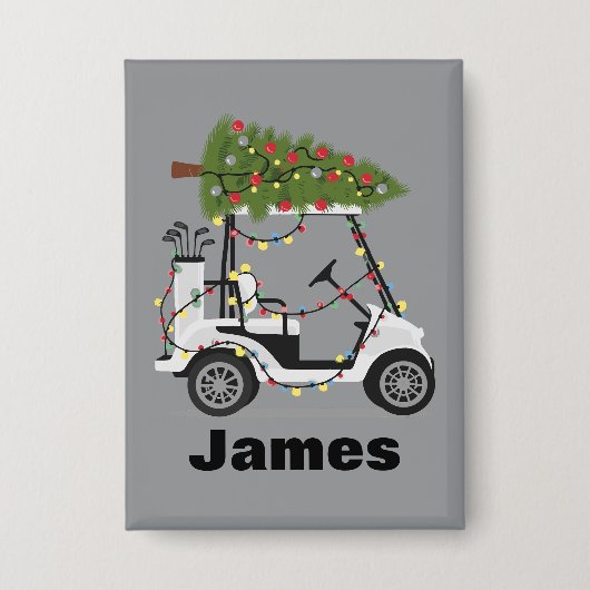 Personalized Name Golfer Christmas Golf Cart Xmas  缶バッジ (正面)