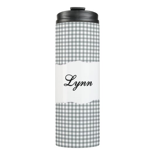 Personalized Name Gray Gingham Pattern タンブラー (正面)