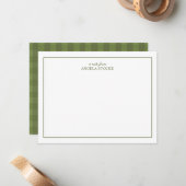Personalized Name Green Border Gingham ノートカード (正面/裏面インサイチュ)