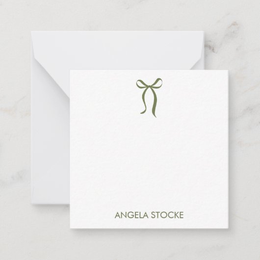 Personalized Name Green Bow ノートカード (正面)