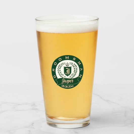 Personalized Name Groomsman Green Heraldic タンブラーグラス (ドリンク正面)