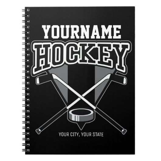 Personalized NAME Hockey Player Stick Puck Team  ノートブック (正面)
