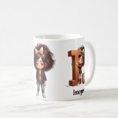 Personalized Name & I Sleepy Morning Plaid Charact コーヒーマグカップ (正面右)